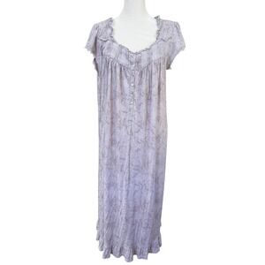 Eileen West Floral Nightgown Maxi Dress Lavender Modal Lace Trim M Granny Cozy